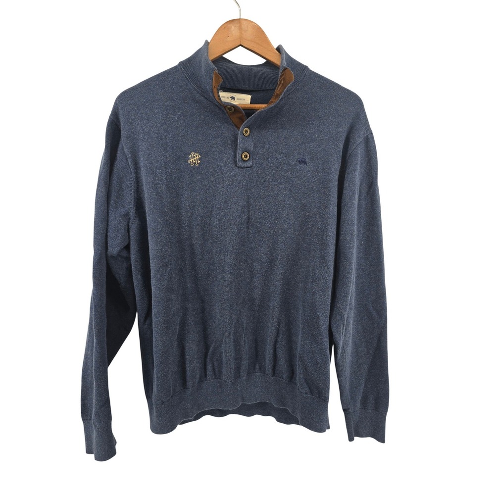 Onward‎ Reserve Sweater Mens M Blue Quarter Button Mock Neck Cotton Knit Logo